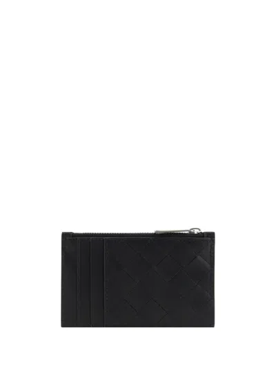 Bottega Veneta Black Card-holder With Intreccio Motif In Leather Man In Black