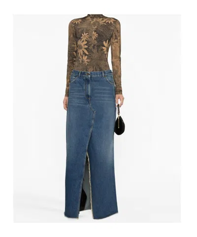 Darkpark Emma Distressed Denim Maxi Skirt