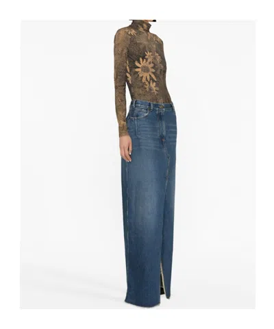 Darkpark Emma Distressed Denim Maxi Skirt