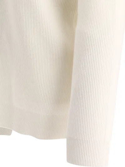 Brunello Cucinelli Cashmere English Rib Sweater With Monili Knitwear White