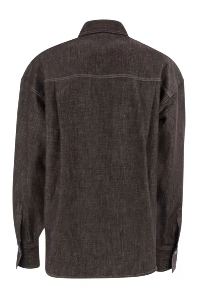 Brunello Cucinelli Long Sleeve Denim Shirt In Brown