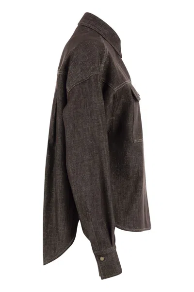 Brunello Cucinelli Long Sleeve Denim Shirt In Brown