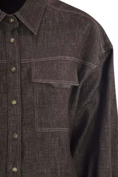 Brunello Cucinelli Long Sleeve Denim Shirt In Brown