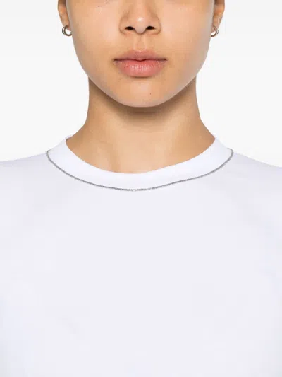 Brunello Cucinelli Woman T-shirt White Size Xl Cotton, Elastane, Brass In White