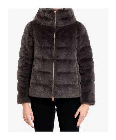 Herno Quilted Faux Fur Down Jacket In Black
