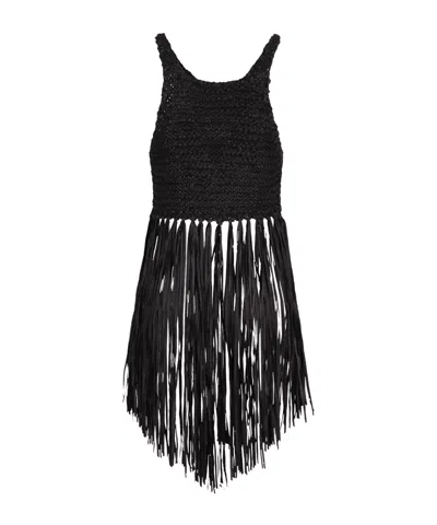 Philosophy Di Lorenzo Serafini Crochet-knit Fringed Top In Black