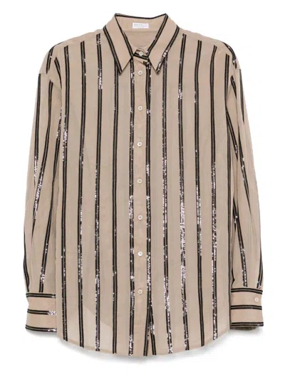 Brunello Cucinelli Vertical Striped Cotton Shirt