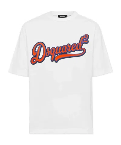 Dsquared2 Loose Fit Cotton Logo T-shirt In White