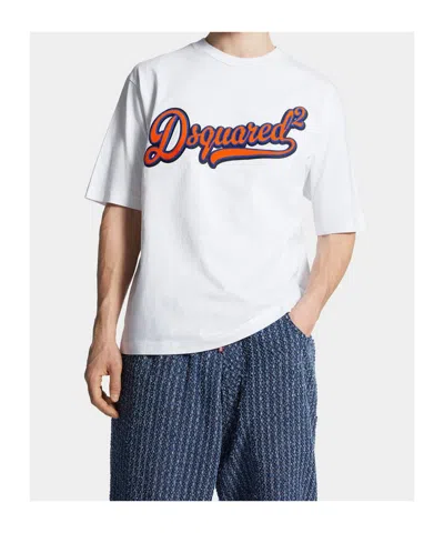 Dsquared2 Loose Fit Cotton Logo T-shirt In White