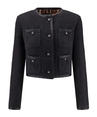 Dolce & Gabbana Cotton And Viscose Blazer With Animalier Print Lining In Black