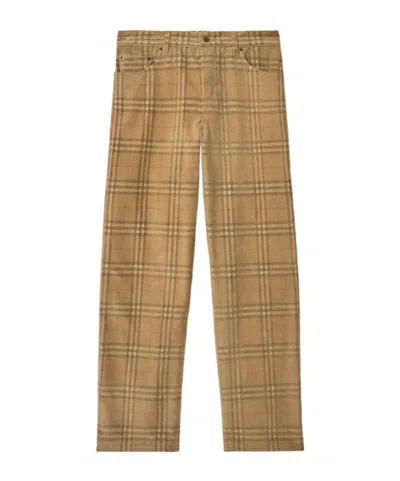 Burberry Sand-coloured Check Corduroy Trousers In Brown