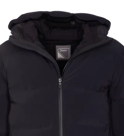 Herno High-collar Hooded Down Jacket With Logo Detail In Multi