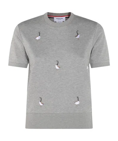 Thom Browne Knitwear Crewneck Embroidered Short Sleeves In Gray