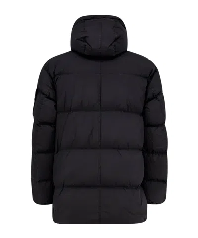 Stone Island Quilted Short Parka With Hood And Button Closures In Black