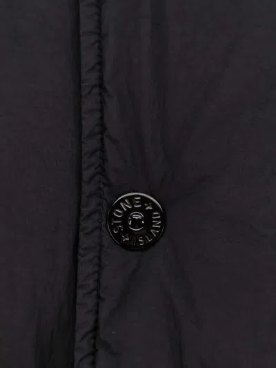 Stone Island Quilted Short Parka With Hood And Button Closures In Black