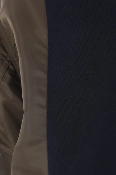 Sacai Navy Kaki Cotton And Nylon T-shirt In Black