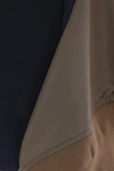 Sacai Navy Kaki Cotton And Nylon T-shirt In Black