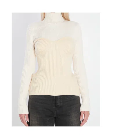 Jean Paul Gaultier Ribbed Corset Sweater In Neutral