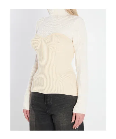 Jean Paul Gaultier Ribbed Corset Sweater In Neutral