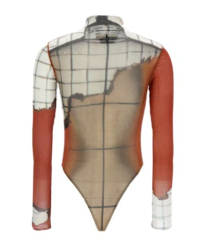 Jean Paul Gaultier 'flame Graphic High Neck Sheer Bodysuit' In White
