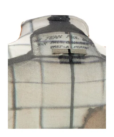 Jean Paul Gaultier 'flame Graphic High Neck Sheer Bodysuit' In White