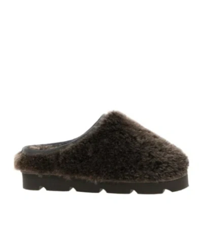 Brunello Cucinelli Round Toe Faux Fur Flat Sole Sandals In Gray