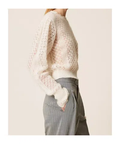 Twinset Pull En Mohair Mélangé In White