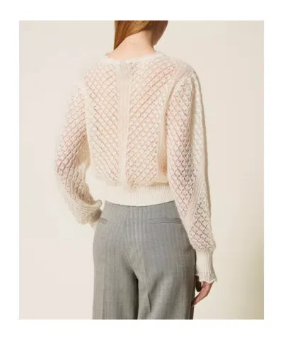 Twinset Pull En Mohair Mélangé In White