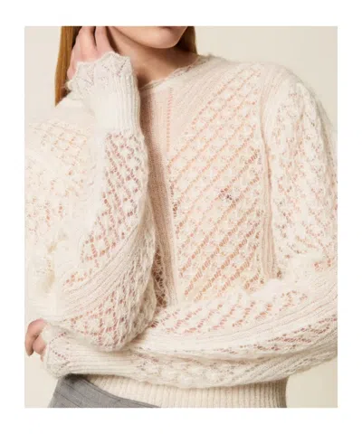 Twinset Pull En Mohair Mélangé In White
