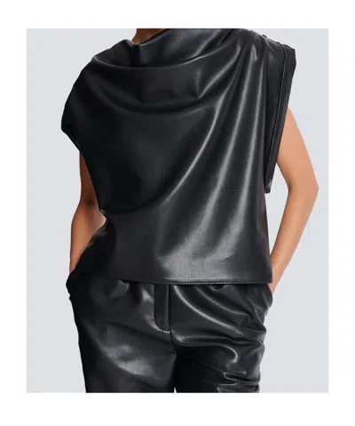 Balmain Cropped Eco-leather Draped Top In Black