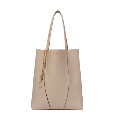 Chloé Spin Grained Leather Tote Bag In Neutral
