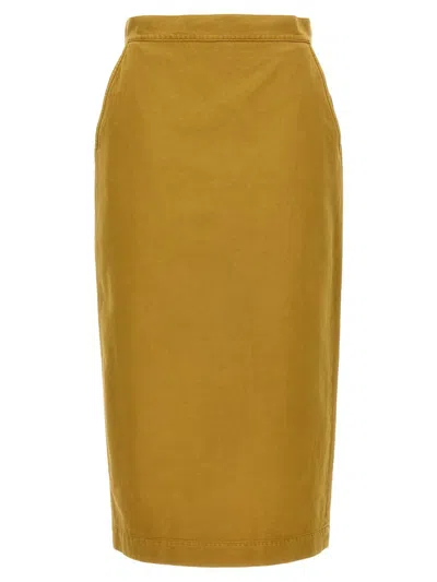 Max Mara Yellow Back Split Skirt In Yellow