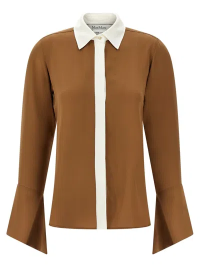 Max Mara Pio Washed Silk Charmeuse Shirt In Brown