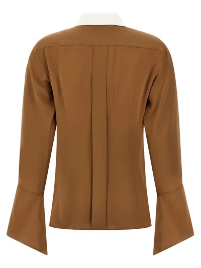 Max Mara Pio Washed Silk Charmeuse Shirt In Brown
