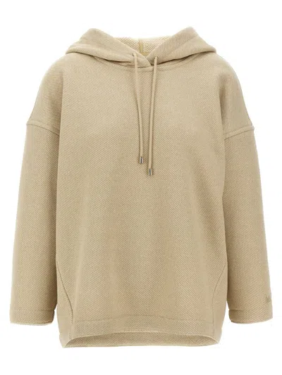 Max Mara Cotton Blend Lurex Threads Hooded Sweatshirt In Neutral