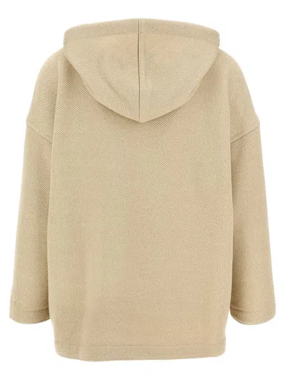 Max Mara Cotton Blend Lurex Threads Hooded Sweatshirt In Neutral