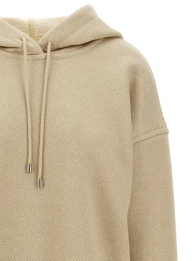 Max Mara Cotton Blend Lurex Threads Hooded Sweatshirt In Neutral