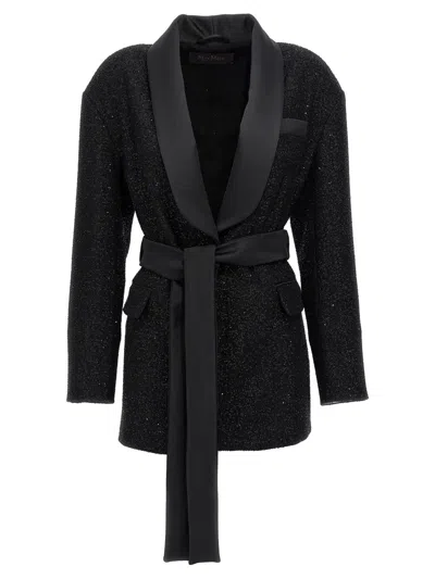 Max Mara Pau Viscose Blend Blazer With All-over Sequins In Black