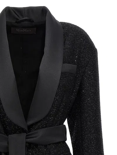 Max Mara Pau Viscose Blend Blazer With All-over Sequins In Black