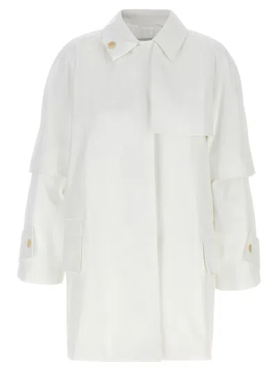 Max Mara Layered Sleeve Coat Featuring Button Detail In White