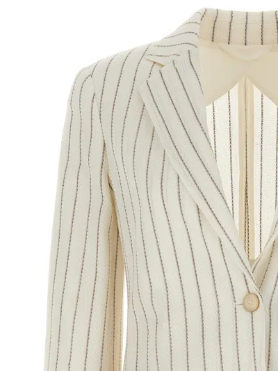 Max Mara Embroidered Stripes Cotton Blend Blazer