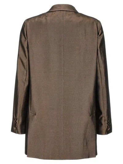 Max Mara Edro Metallic Silk Blazer Jacket In Bronze