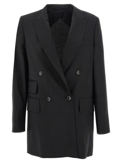 Max Mara Double-breasted Blazer In Wool Gabardine In Black