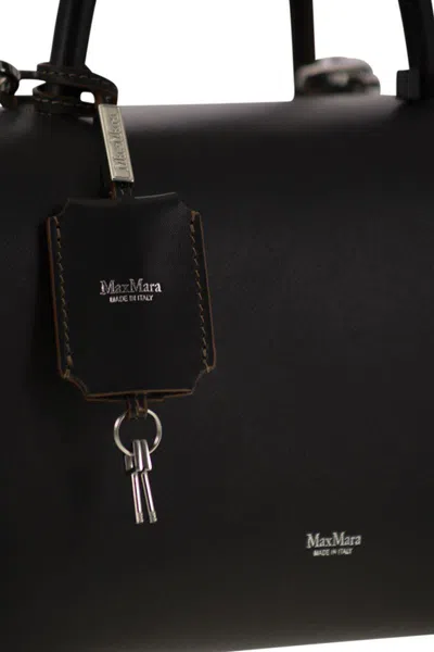 Max Mara Medium Natural Leather Bowler Bag In Black