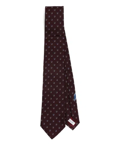 Ferragamo Gancini-print Silk Tie In Brown