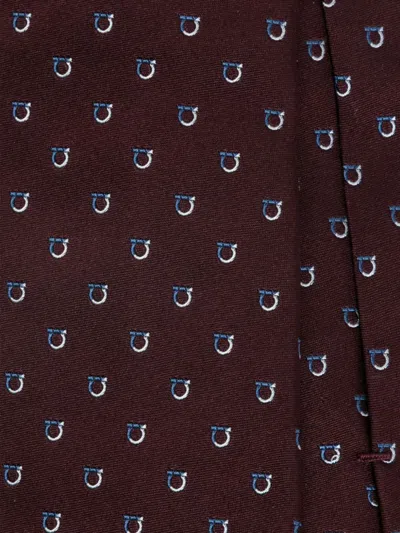 Ferragamo Gancini-print Silk Tie In Brown