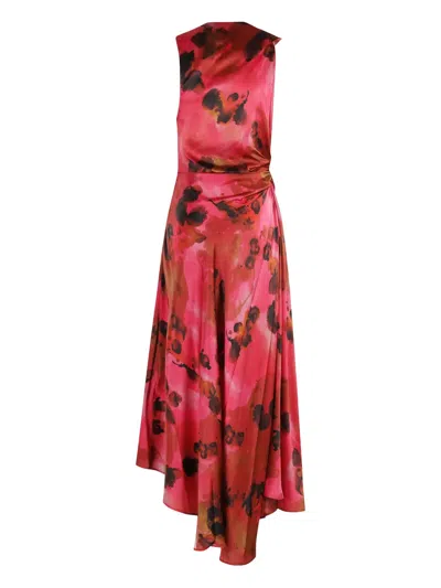 Victoria Beckham Womens Raspberry Draped Sleeveless Silk Midi Dress In Red