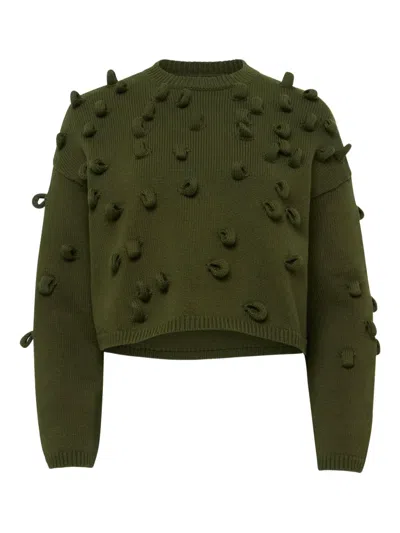 Jw Anderson J. W. Anderson Textured Green Cropped Jersey With Loop Embellishments In Green