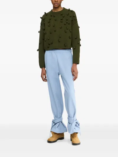 Jw Anderson J. W. Anderson Textured Green Cropped Jersey With Loop Embellishments In Green