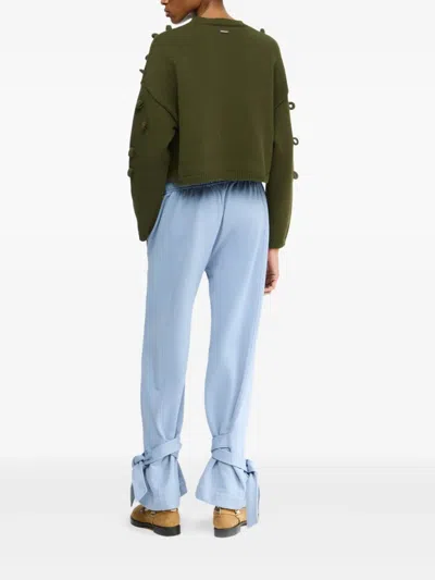 Jw Anderson J. W. Anderson Textured Green Cropped Jersey With Loop Embellishments In Green